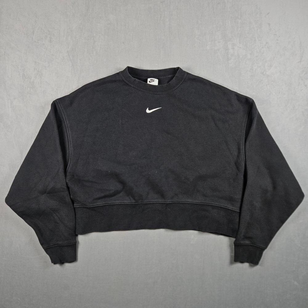 Nike Phoenix Fleece Oversized Crewneck Sweatshirt Womens Small Black Swoosh Logo